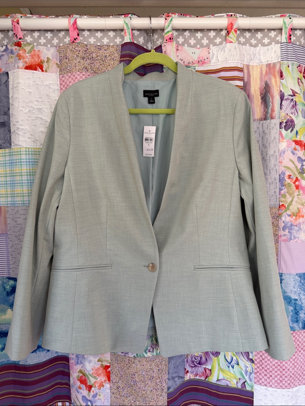 Anne Taylor Factory Light Mint Green Single-Button Open Blazer